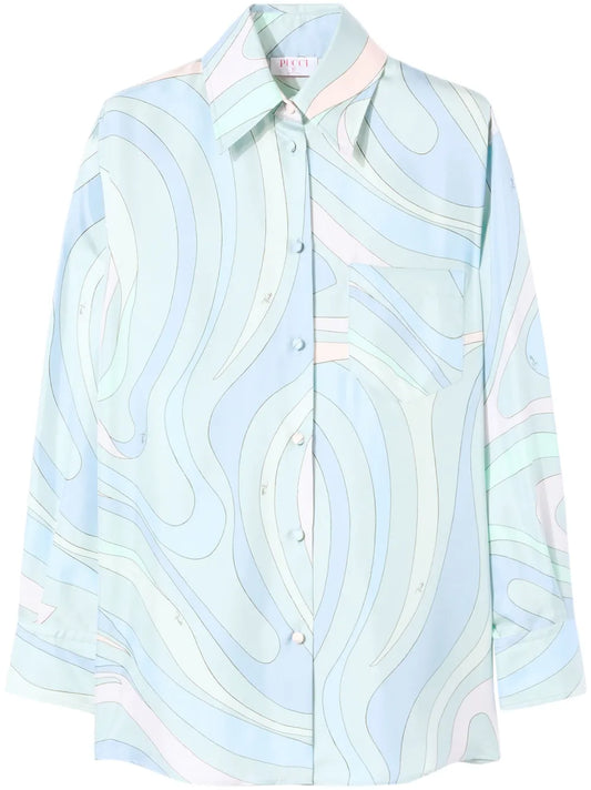 All-Over Graphic Print Silk Twill Shirt