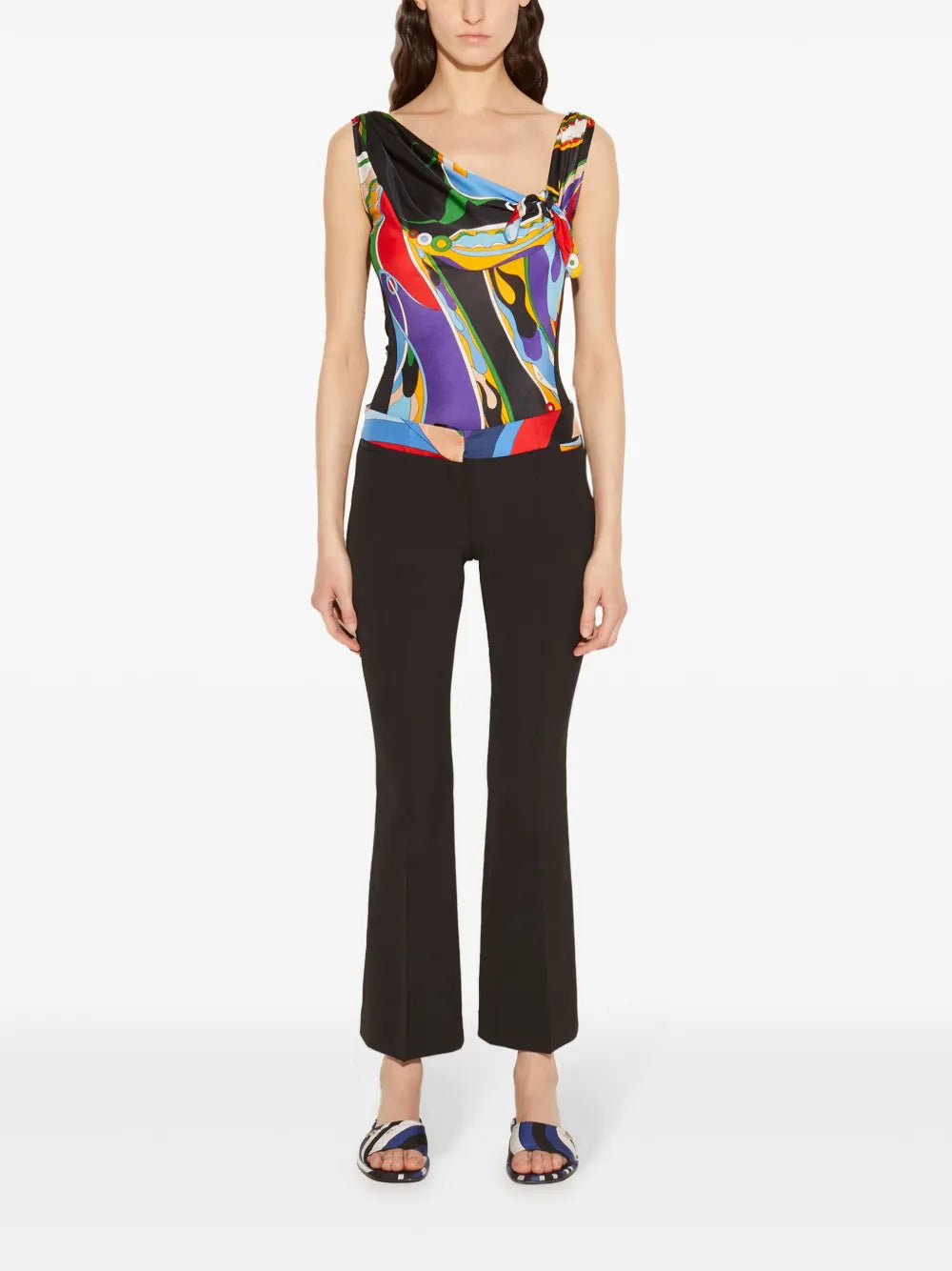 Abstract-Print Trim Cropped Trousers