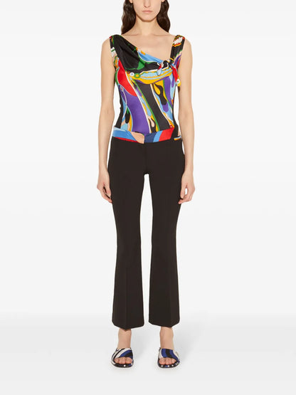Abstract-Print Trim Cropped Trousers