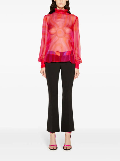 Semi-Sheer Silk Chiffon Blouse