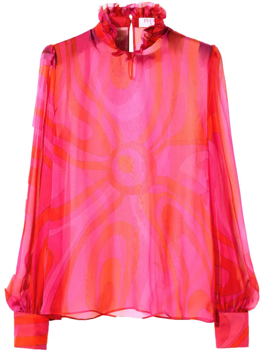 Semi-Sheer Silk Chiffon Blouse