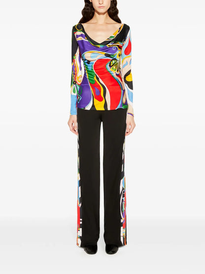Abstract-Print Trim Trousers
