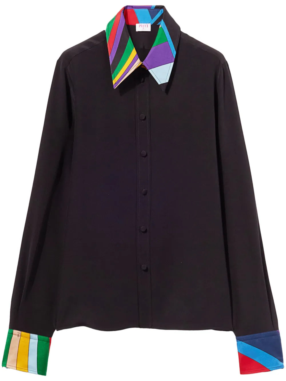 Abstract-Print Trim Silk Shirt