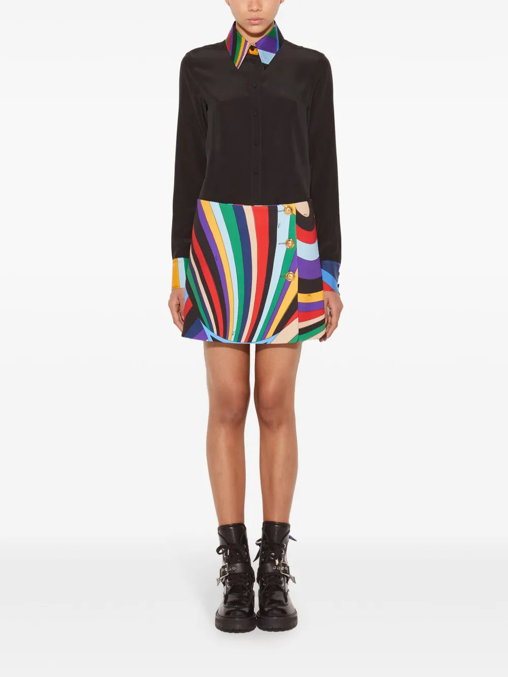 Abstract-Print Trim Silk Shirt