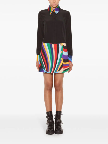 Abstract-Print Trim Silk Shirt