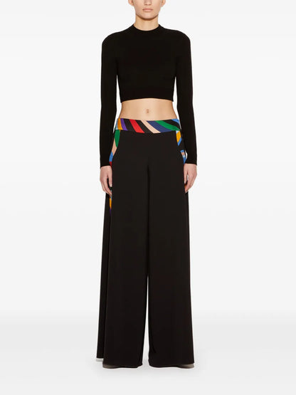 Abstract-Print Trim Cropped Sweater