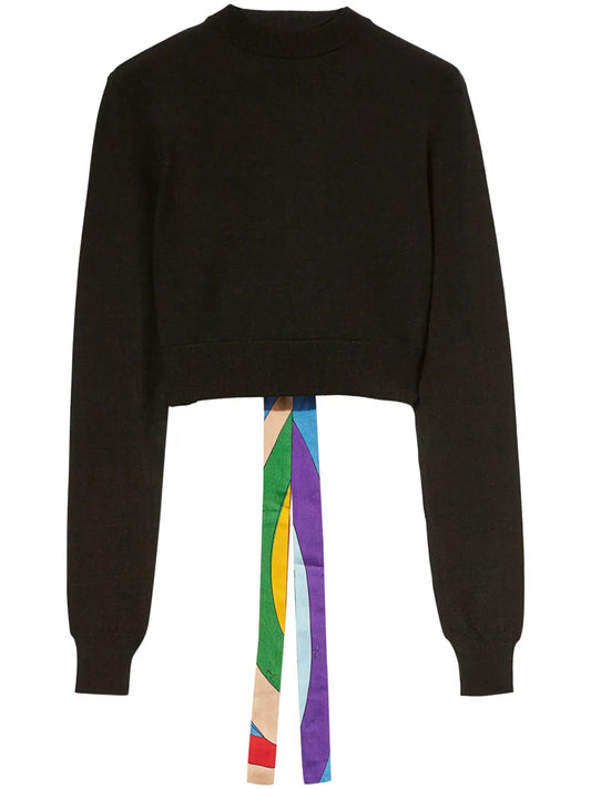 Abstract-Print Trim Cropped Sweater
