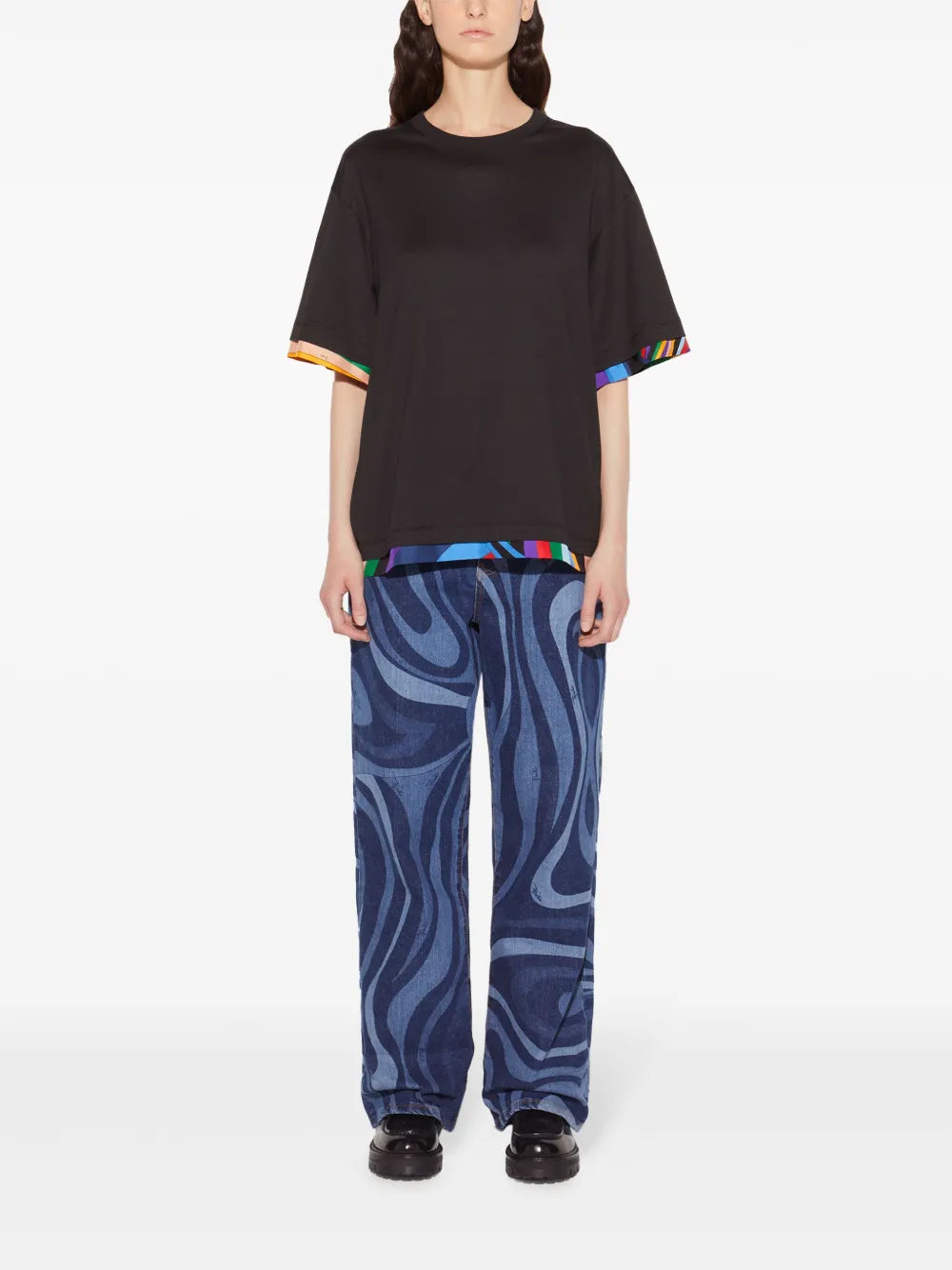 Abstract-Print Trim T-Shirt