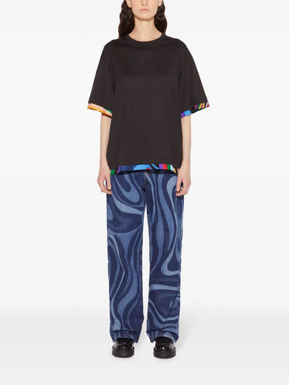 Abstract-Print Trim T-Shirt