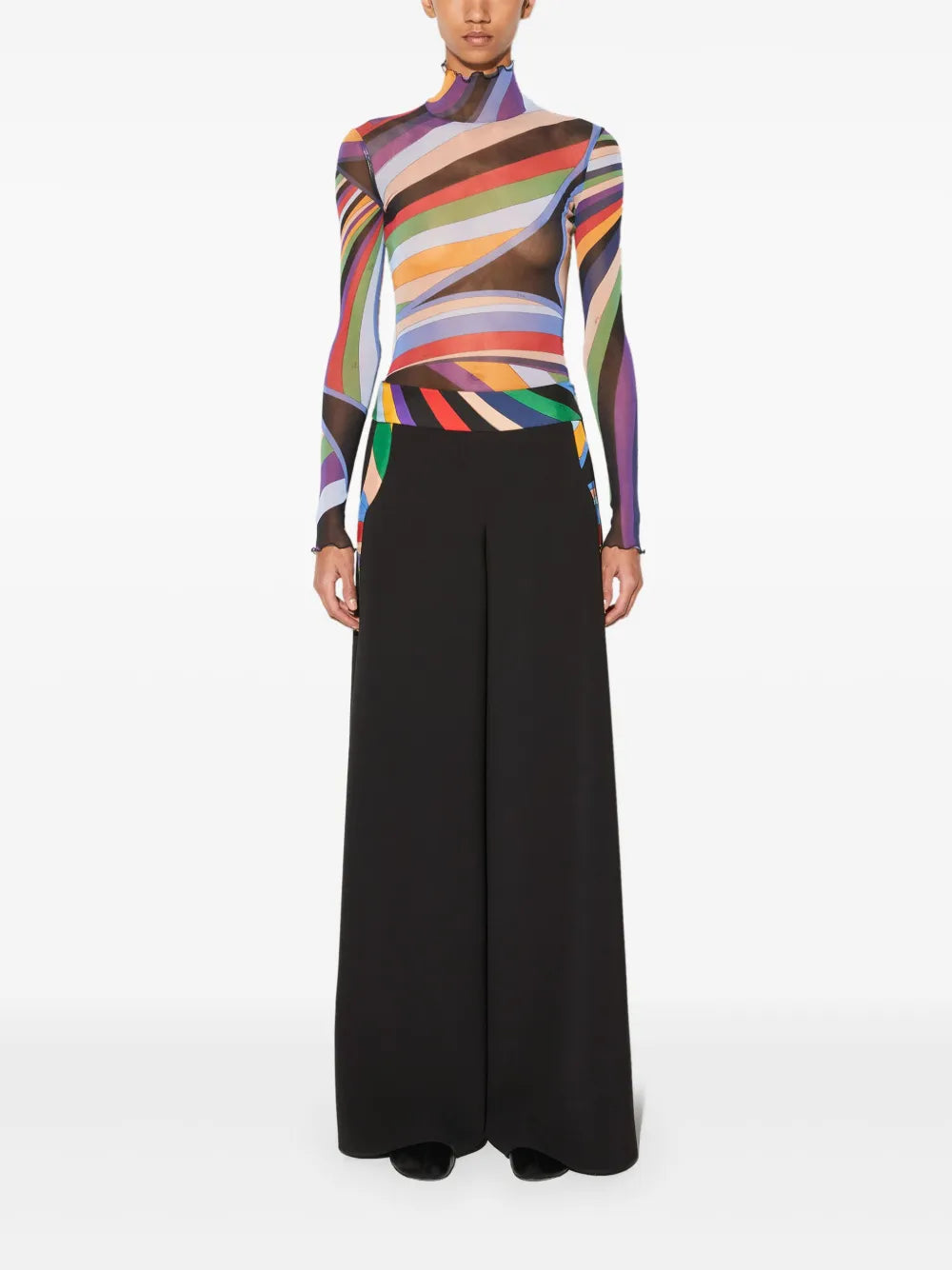 Iride-Print Trim Palazzo Trousers