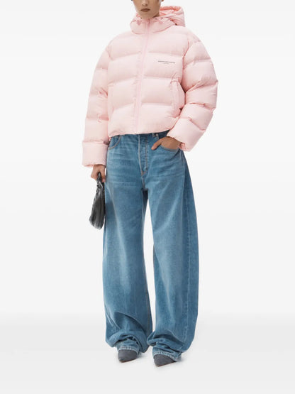 Logo-Jacquard Cropped Puffer Jacket