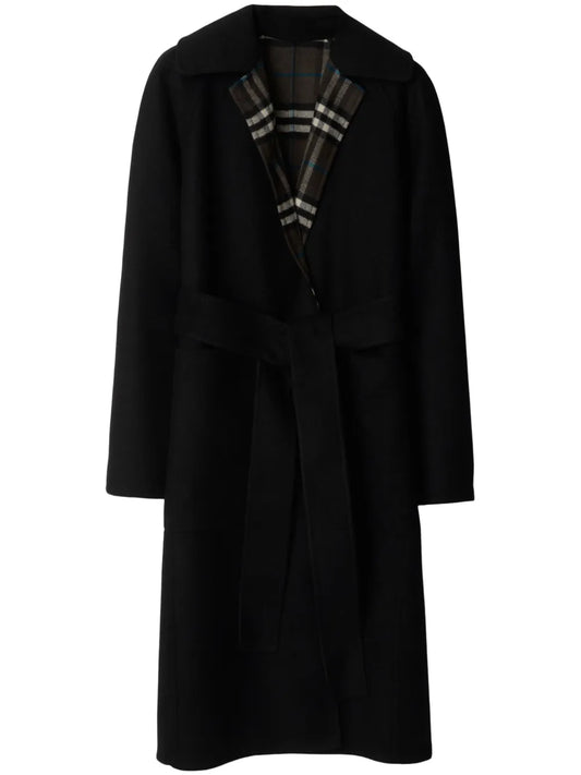 Reversible Check Wool Wrap Coat