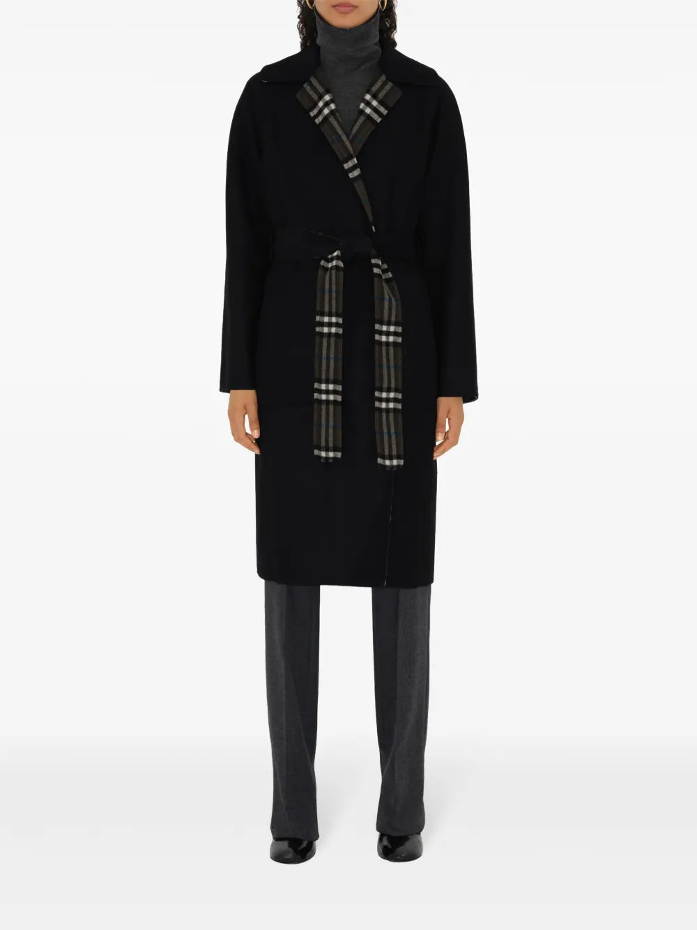 Reversible Check Wool Wrap Coat