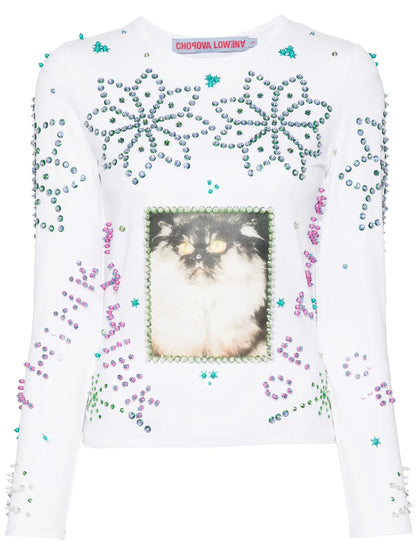 Rhinestone-Embellished Jersey Top