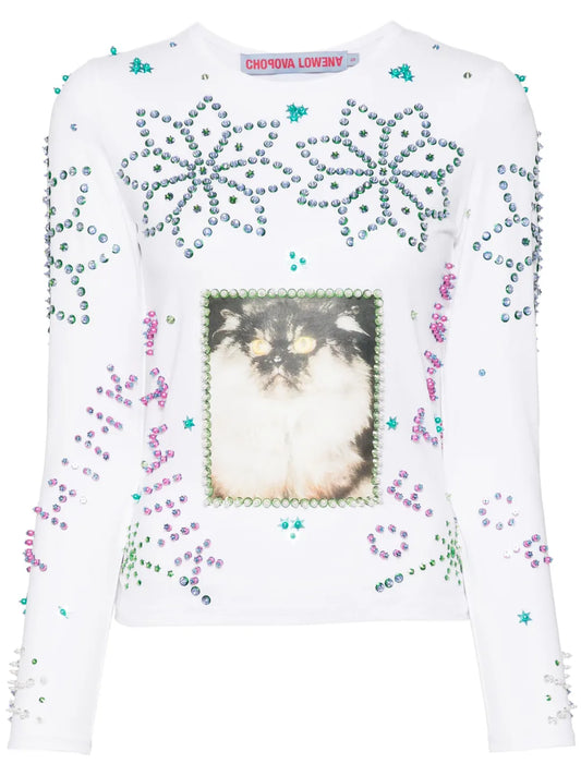 Rhinestone-Embellished Jersey Top