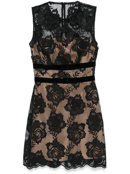 Bow-Detail Lace Mini Dress