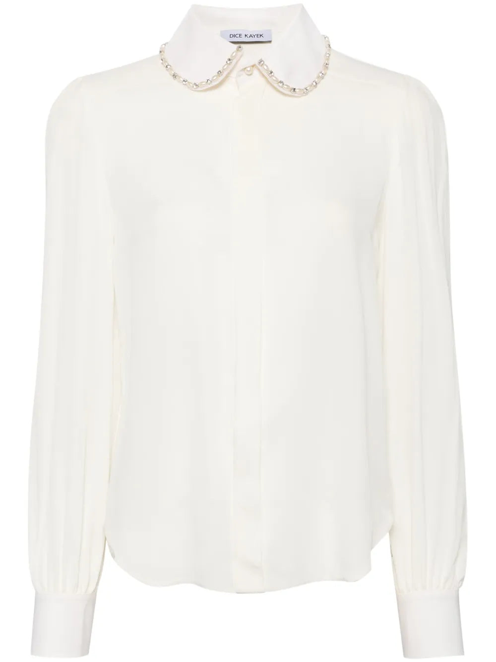 Pearl Beaded Collar Silk Shirt