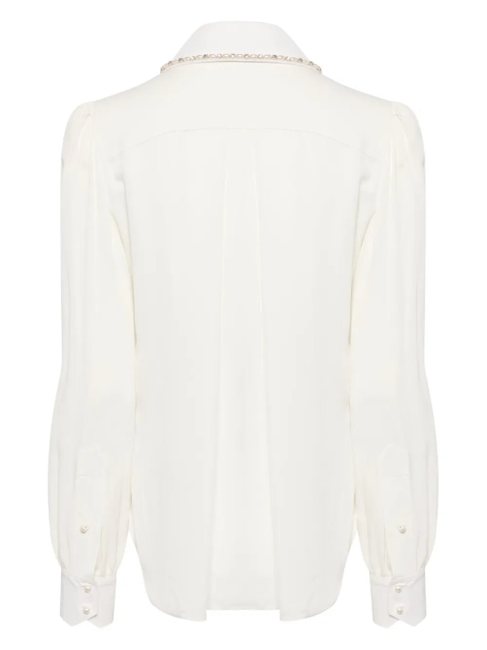 Pearl Beaded Collar Silk Shirt
