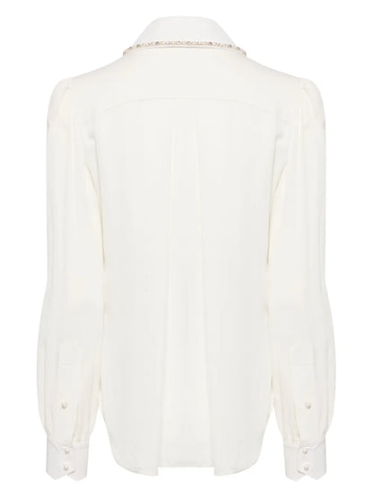 Pearl Beaded Collar Silk Shirt