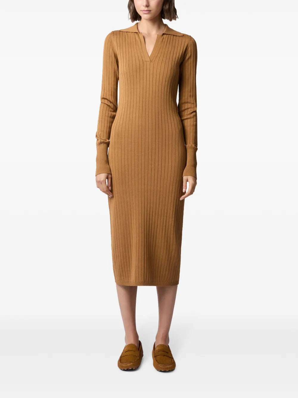 V-Neck Ribbed Midi Dress