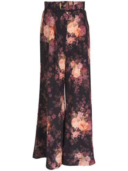 Floral-Print Flared Trousers