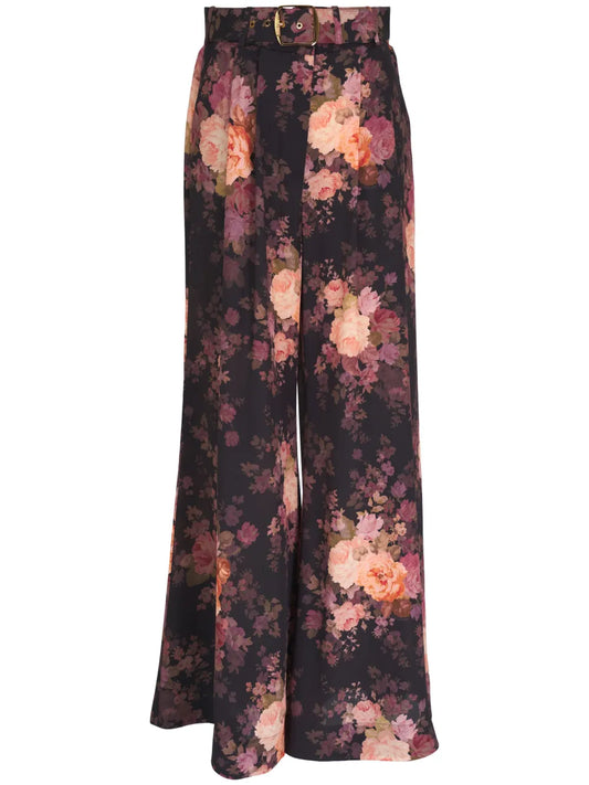 Floral-Print Flared Trousers