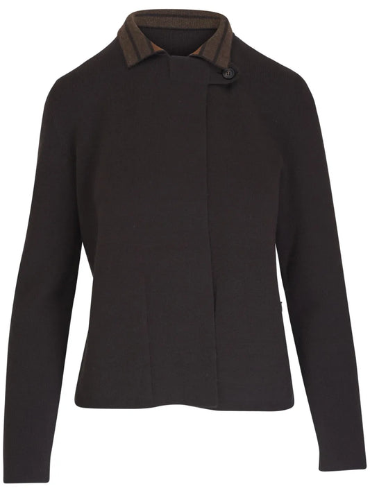 Contrasting-Collar Cardigan