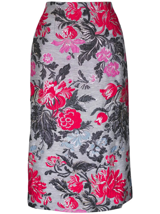Floral-Jacquard Midi Skirt