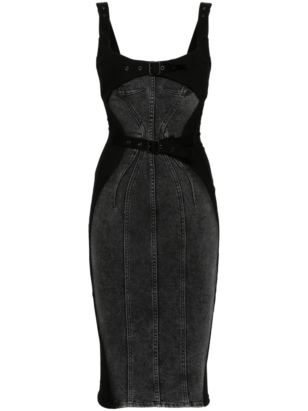 Panelled Denim Midi Dress