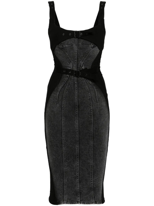 Panelled Denim Midi Dress