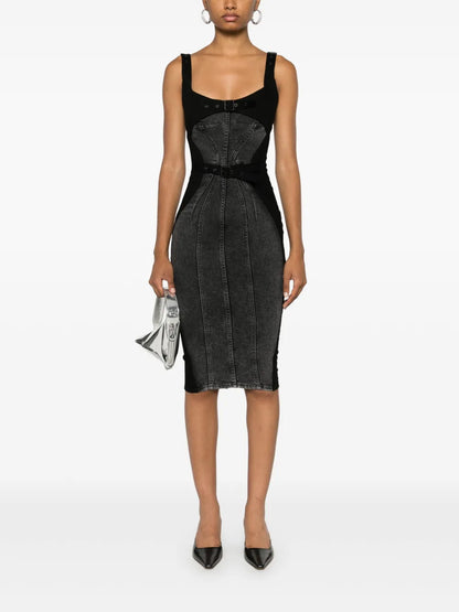 Panelled Denim Midi Dress