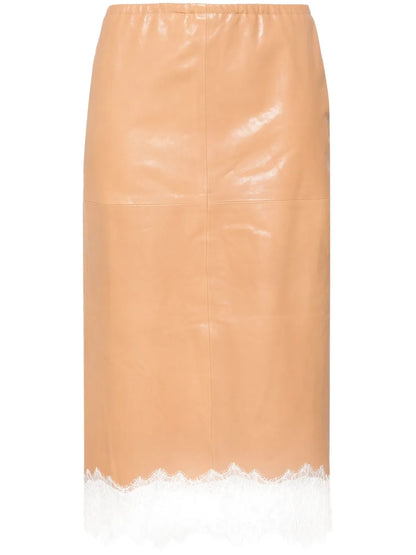 Lace-Detail Leather Skirt