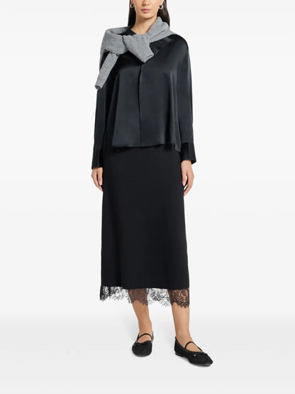 Lace Paneled Straight Skirt