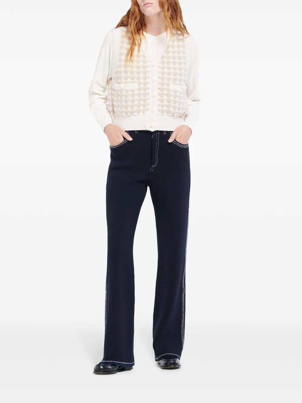 Gingham-Pattern Cashmere Cardigan