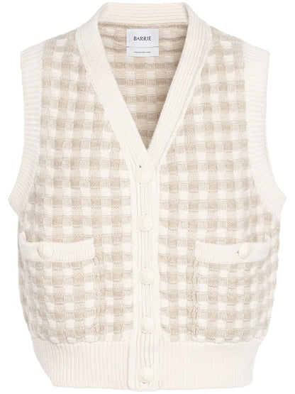Gingham-Pattern Cashmere Cardigan