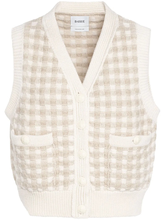 Gingham-Pattern Cashmere Cardigan