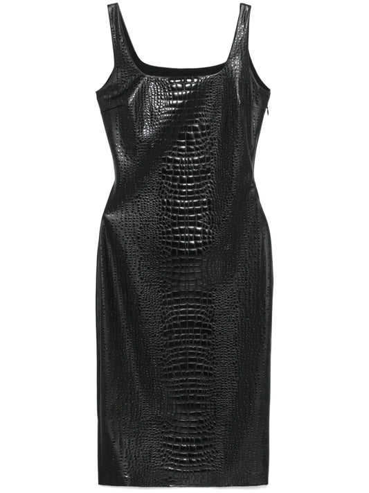Embossed Crocodile-Effect Midi Dress