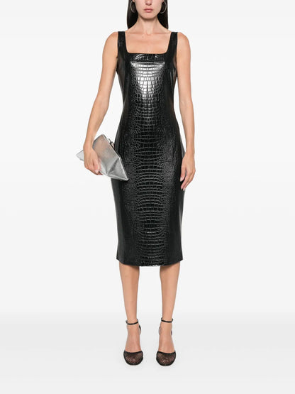 Embossed Crocodile-Effect Midi Dress