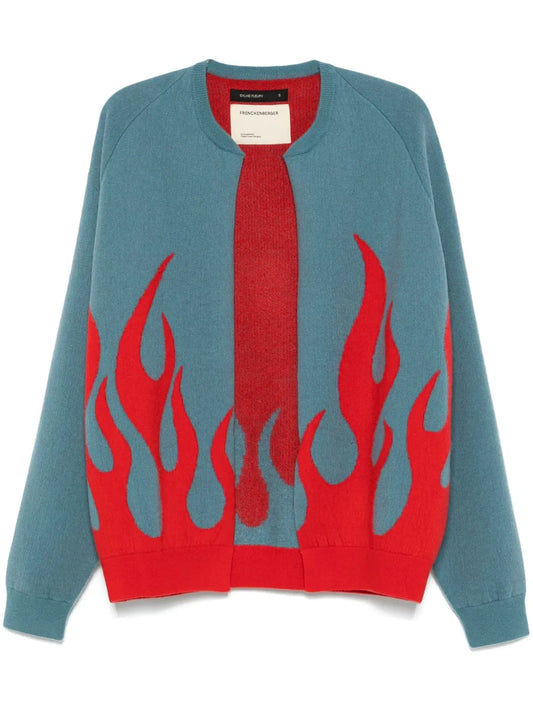 Flame-Jacquard Cardigan