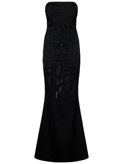 Crystal-Embellished Satin Gown