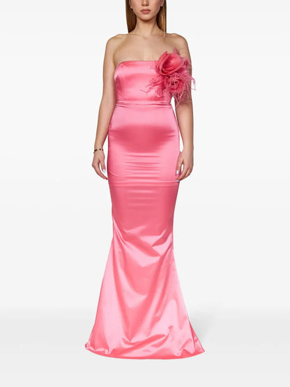 Rose Appliqué Satin Dress