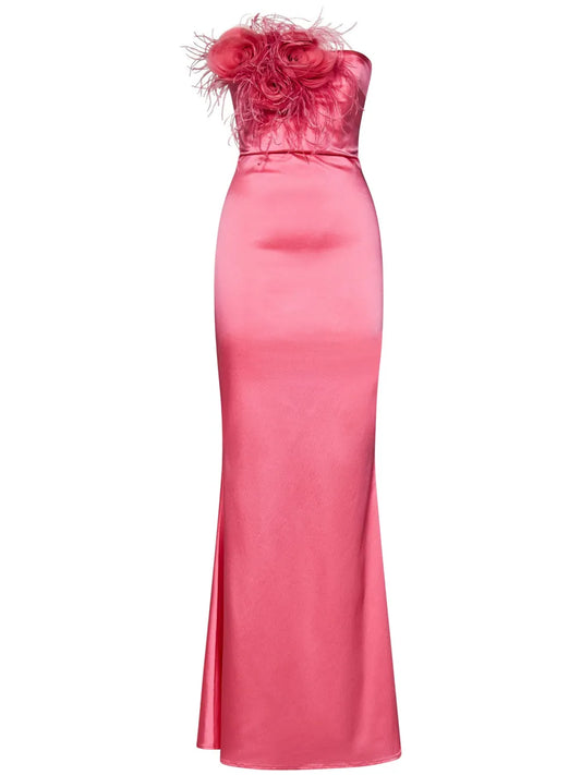 Rose Appliqué Satin Dress