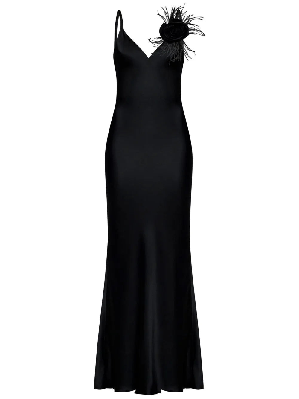 Rose-Appliqué Satin Maxi Dress