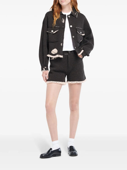 Fine-Knit Fringe-Detail Shorts