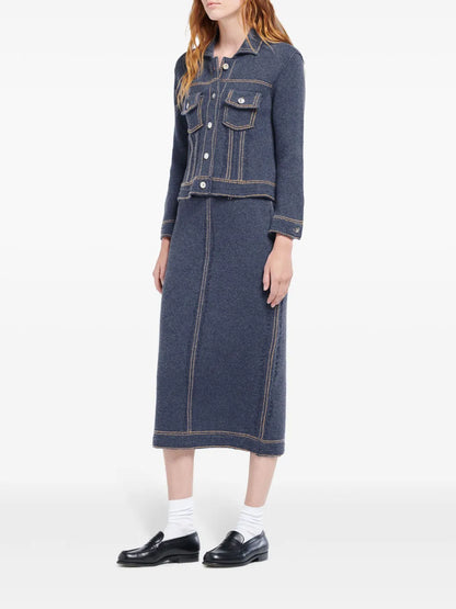 Contrast-Stitch Knitted Jacket