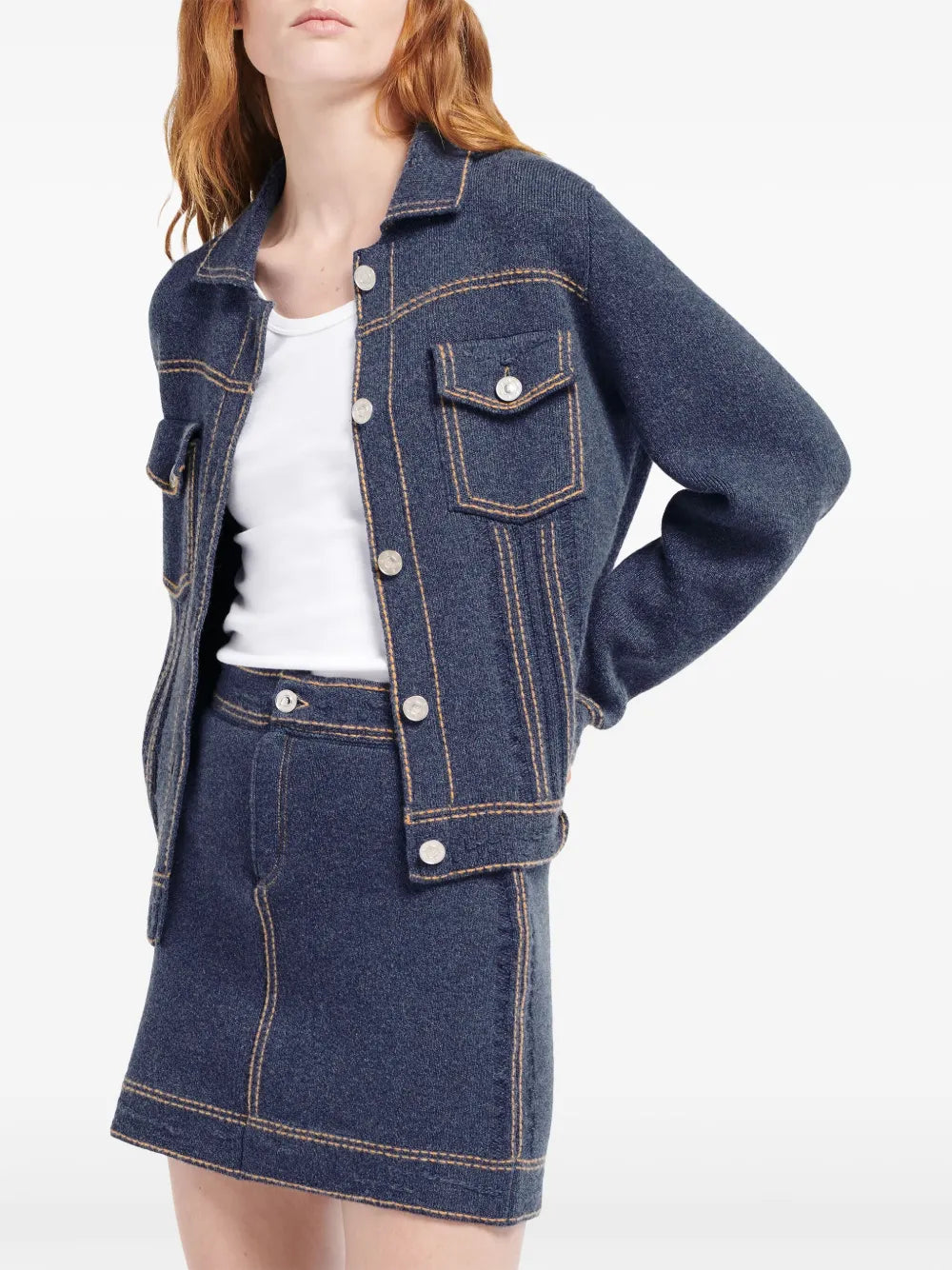 Contrast-Stitch Mini Skirt