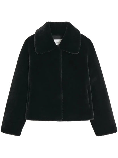 Wide-Collar Faux Fur Jacket