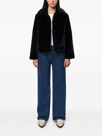 Wide-Collar Faux Fur Jacket