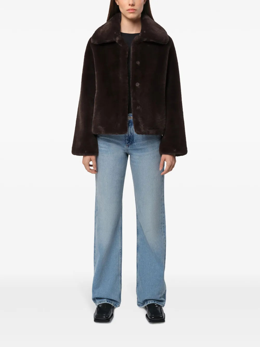 Wide-Collar Faux Fur Jacket