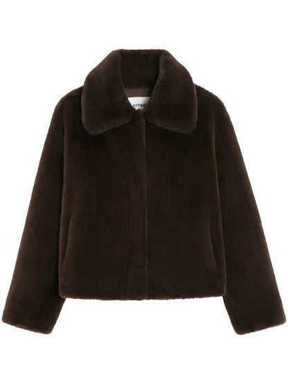Wide-Collar Faux Fur Jacket